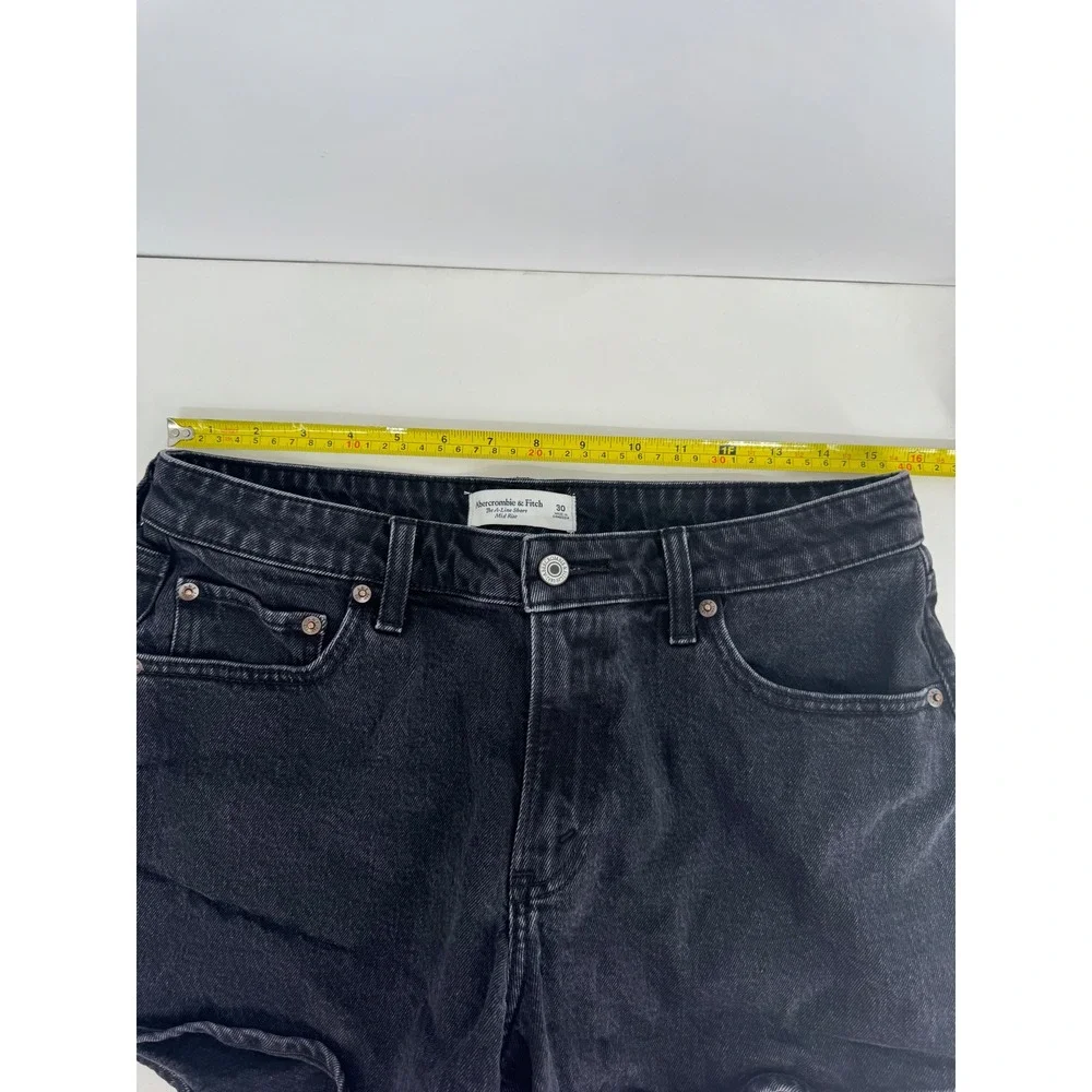 Abercrombie & Fitch A Line Shorts Mid Rise Denim Sz 30 Black Cutoffs Curve Love